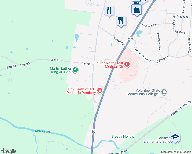 map of restaurants, bars, coffee shops, grocery stores, and more near 2628 South Main Street in Springfield