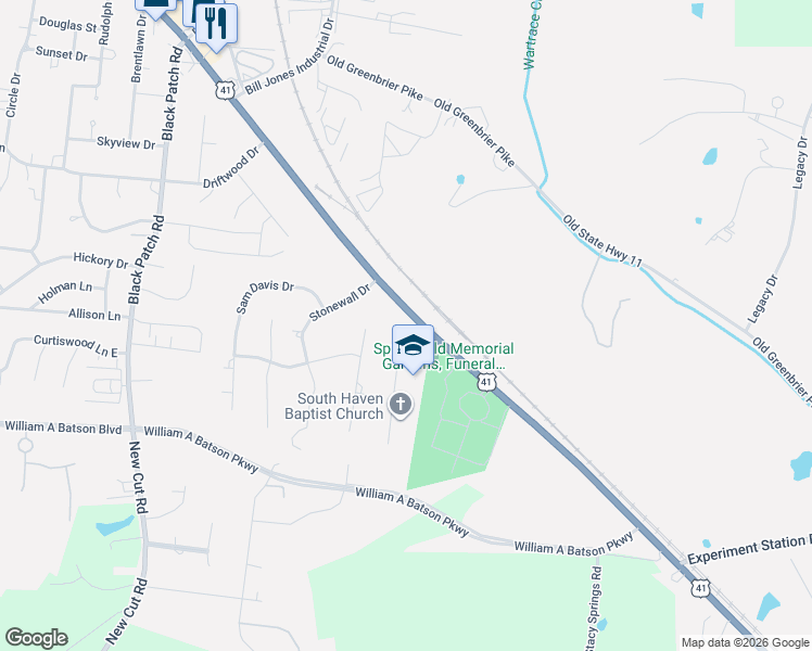 map of restaurants, bars, coffee shops, grocery stores, and more near 3989 Memorial Boulevard in Springfield