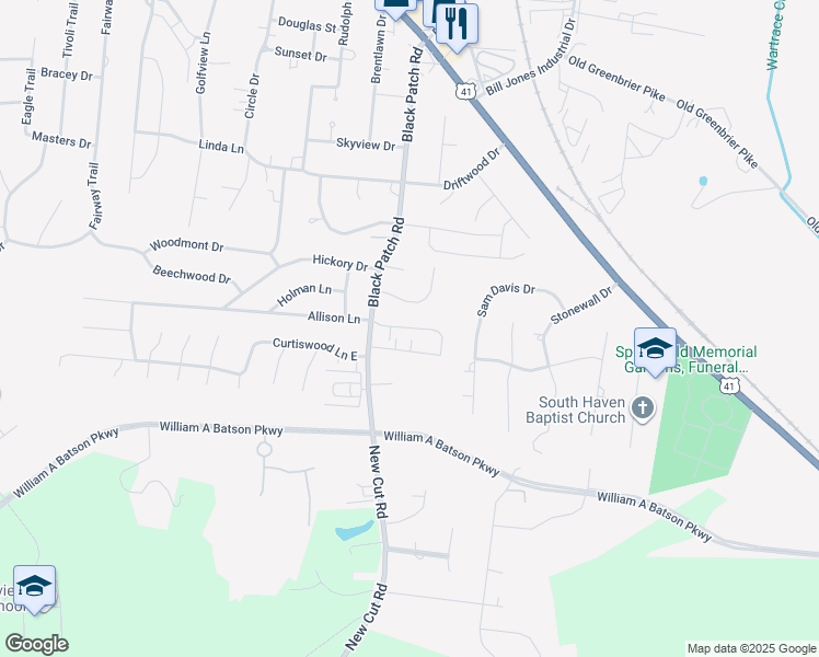 map of restaurants, bars, coffee shops, grocery stores, and more near 604 Blackpatch Drive in Springfield