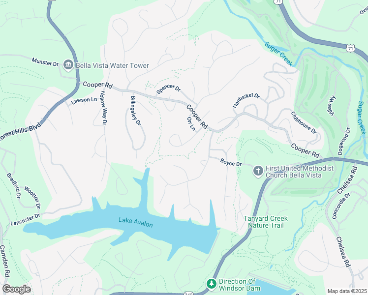 map of restaurants, bars, coffee shops, grocery stores, and more near 2 Basore Circle in Bella Vista