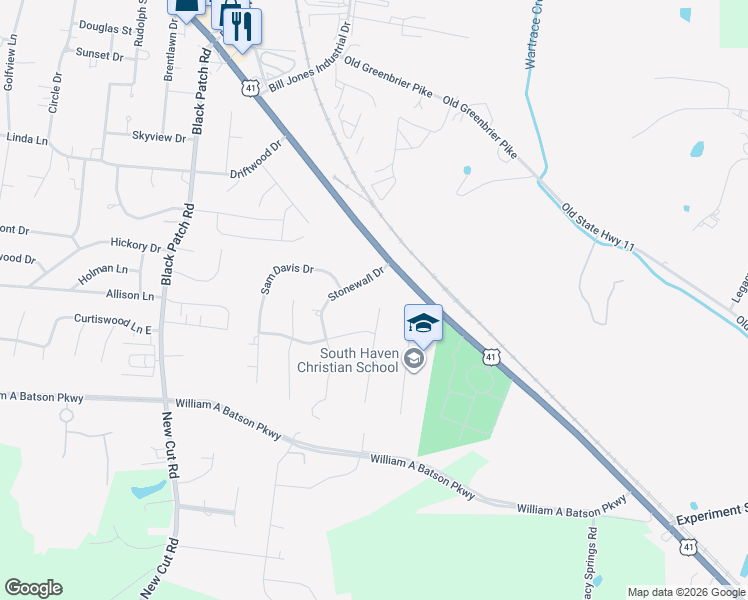 map of restaurants, bars, coffee shops, grocery stores, and more near 406 General Forrest Drive in Springfield