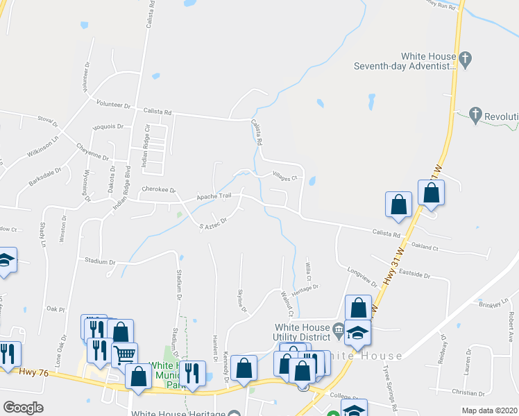 map of restaurants, bars, coffee shops, grocery stores, and more near 210 Apache Trail in White House