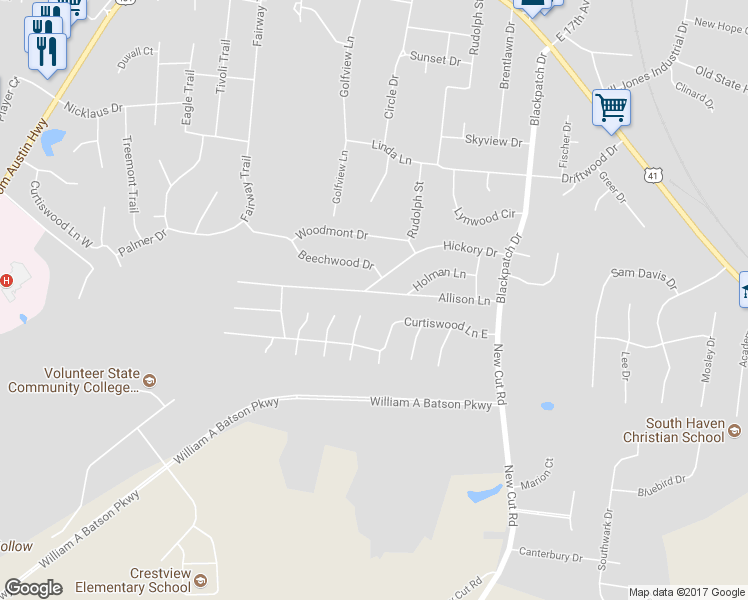 map of restaurants, bars, coffee shops, grocery stores, and more near 3405 Curtiswood Lane East in Springfield