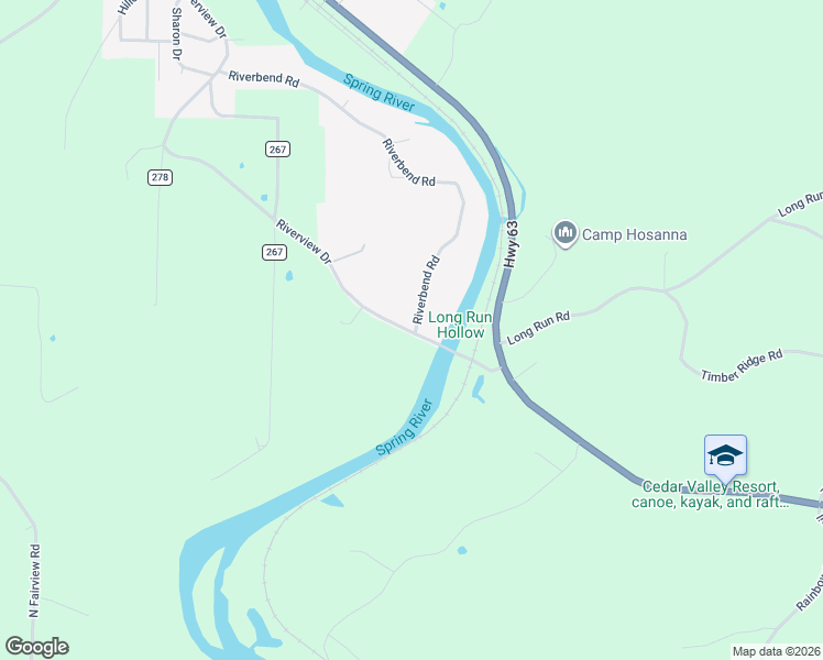 map of restaurants, bars, coffee shops, grocery stores, and more near Riverbend Road in Mammoth Spring