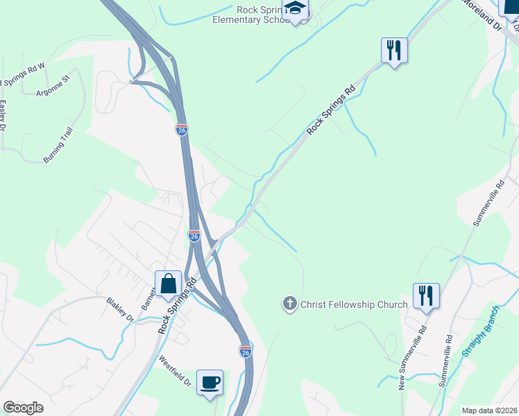 map of restaurants, bars, coffee shops, grocery stores, and more near 947 Rock Springs Road in Kingsport