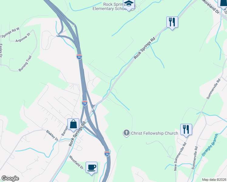 map of restaurants, bars, coffee shops, grocery stores, and more near 947 Rock Springs Road in Kingsport