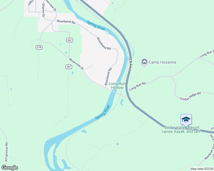 map of restaurants, bars, coffee shops, grocery stores, and more near Riverbend Road in Mammoth Spring