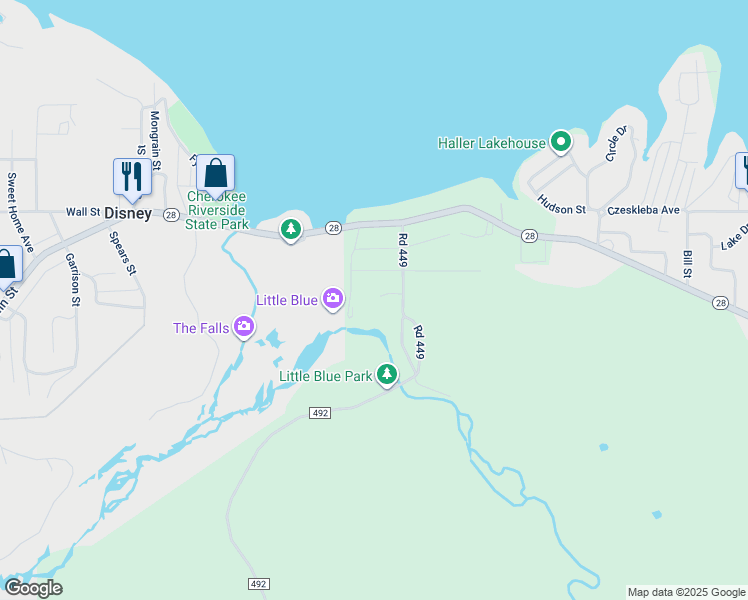map of restaurants, bars, coffee shops, grocery stores, and more near 151 Delaware Avenue in Eucha