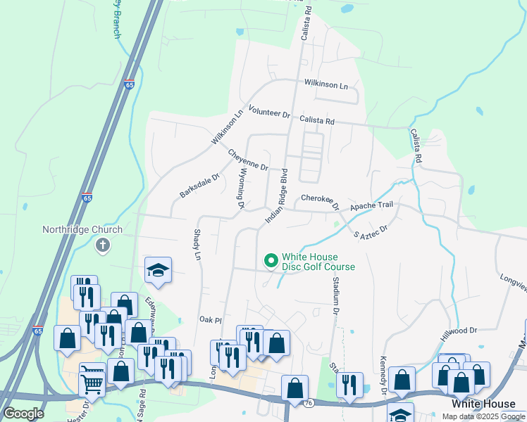map of restaurants, bars, coffee shops, grocery stores, and more near 201 Wyoming Drive in White House