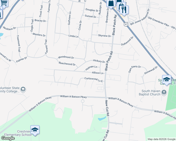 map of restaurants, bars, coffee shops, grocery stores, and more near 2504 Holman Lane in Springfield
