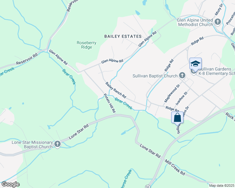 map of restaurants, bars, coffee shops, grocery stores, and more near 3441 Bailey Ranch Road in Kingsport