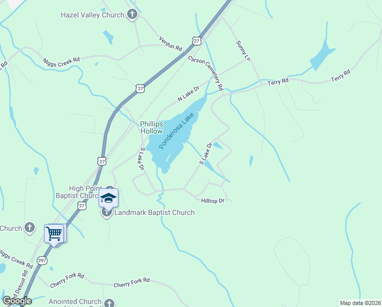 map of restaurants, bars, coffee shops, grocery stores, and more near 605 South Lake Drive in Oneida