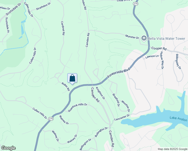 map of restaurants, bars, coffee shops, grocery stores, and more near 13 Oakham Circle in Bella Vista