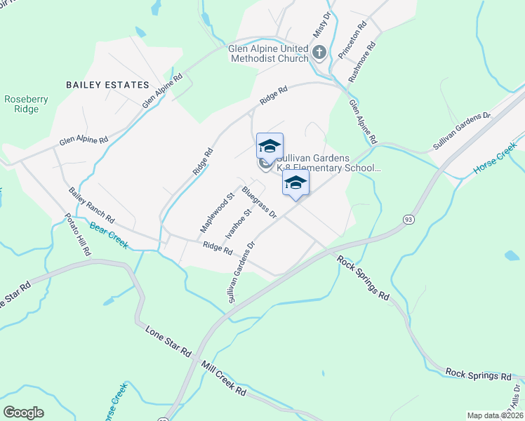 map of restaurants, bars, coffee shops, grocery stores, and more near 104 Bluegrass Drive in Kingsport