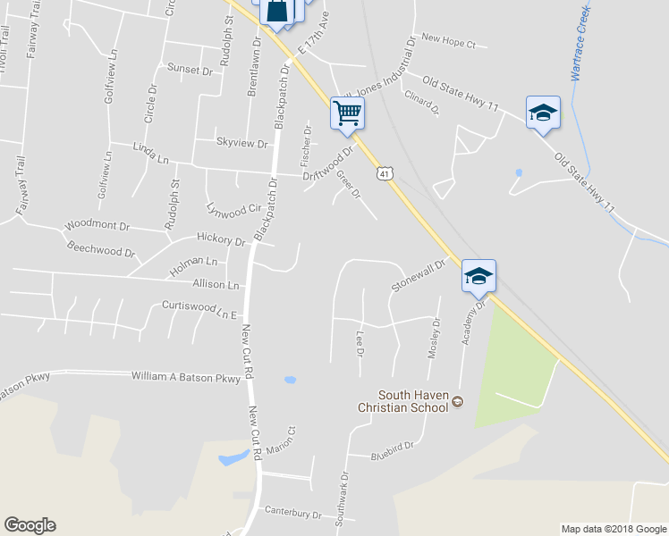 map of restaurants, bars, coffee shops, grocery stores, and more near 121 Sam Davis Drive in Springfield