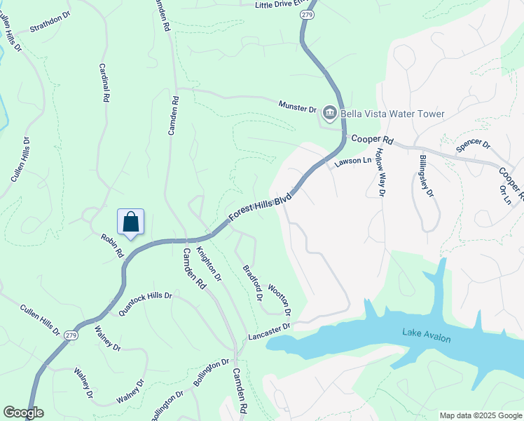 map of restaurants, bars, coffee shops, grocery stores, and more near 1 Ottery Lane in Bella Vista