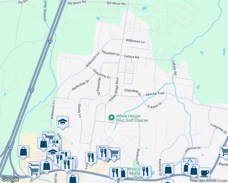 map of restaurants, bars, coffee shops, grocery stores, and more near 6001 Indian Ridge Boulevard in White House