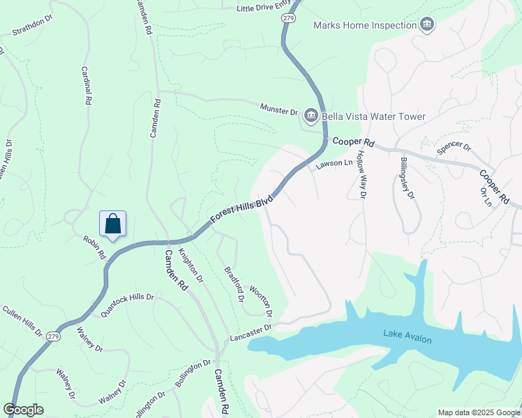 map of restaurants, bars, coffee shops, grocery stores, and more near 3 Lancaster Drive in Bella Vista