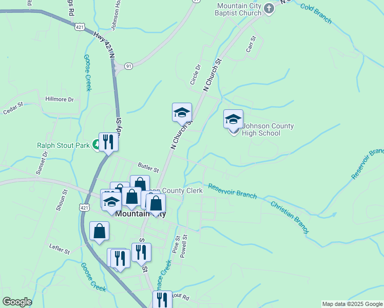 map of restaurants, bars, coffee shops, grocery stores, and more near in Mountain City