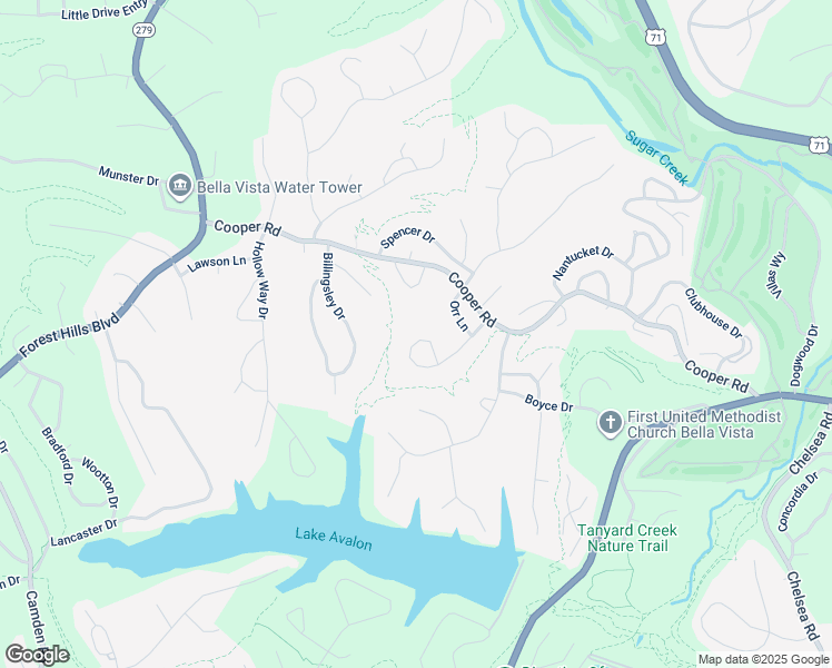 map of restaurants, bars, coffee shops, grocery stores, and more near 37 Gore Lane in Bella Vista