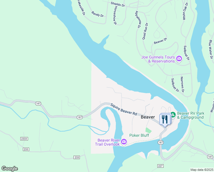 map of restaurants, bars, coffee shops, grocery stores, and more near 1006 Thomas Lane in Beaver