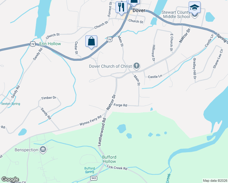 map of restaurants, bars, coffee shops, grocery stores, and more near 727 Natcor Drive in Dover
