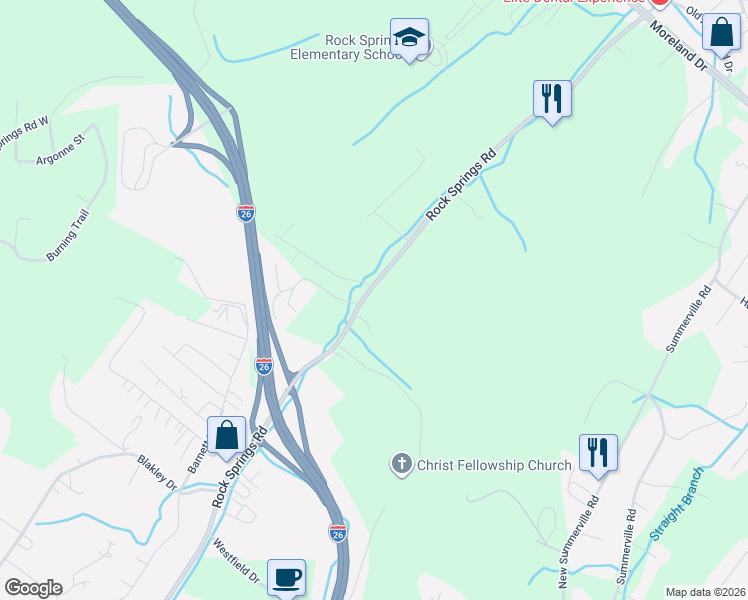map of restaurants, bars, coffee shops, grocery stores, and more near 947 Rock Springs Road in Kingsport