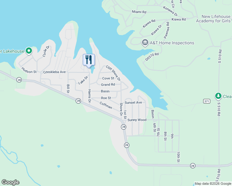 map of restaurants, bars, coffee shops, grocery stores, and more near 511 Basin in Jay