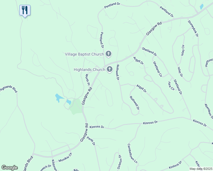 map of restaurants, bars, coffee shops, grocery stores, and more near 13 Huskins Circle in Bella Vista