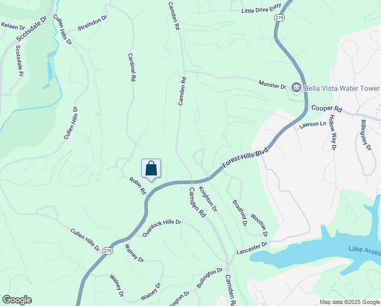 map of restaurants, bars, coffee shops, grocery stores, and more near 13 Oakham Circle in Bella Vista