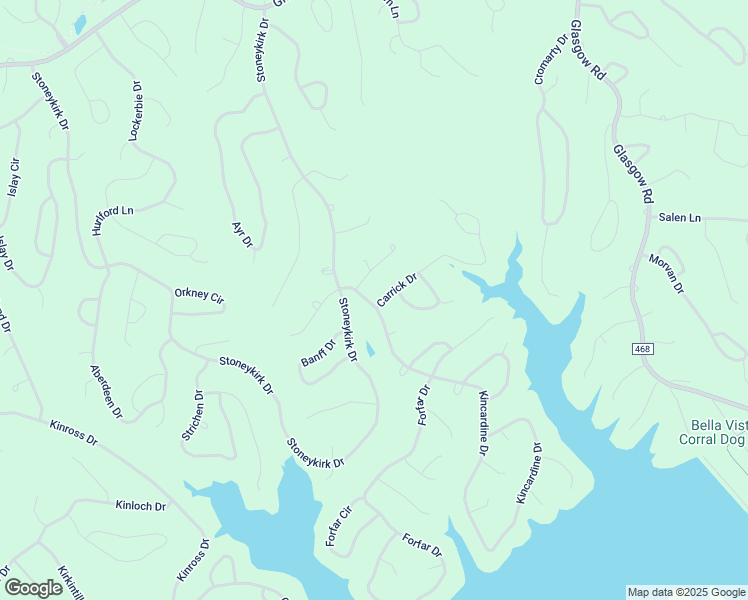 map of restaurants, bars, coffee shops, grocery stores, and more near 1 Carrick Drive in Bella Vista