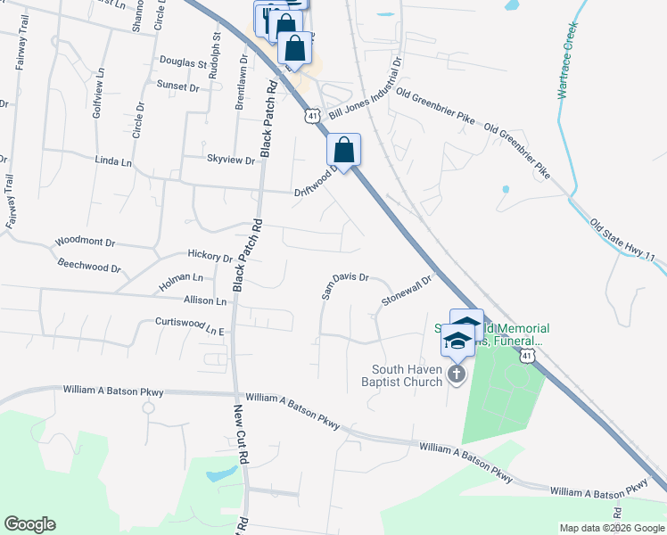 map of restaurants, bars, coffee shops, grocery stores, and more near 121 Sam Davis Drive in Springfield