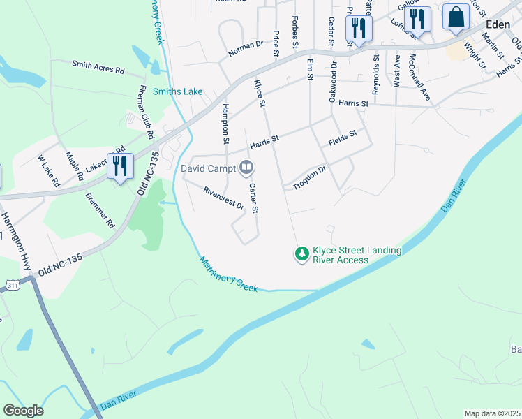 map of restaurants, bars, coffee shops, grocery stores, and more near 925 Carter Street in Eden