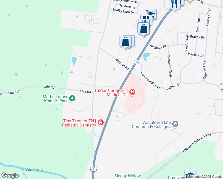 map of restaurants, bars, coffee shops, grocery stores, and more near 3332 Tom Austin Highway in Springfield