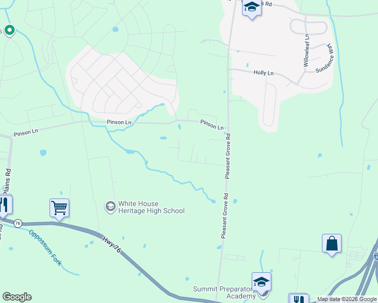 map of restaurants, bars, coffee shops, grocery stores, and more near 7666 Pinson Ln in White House