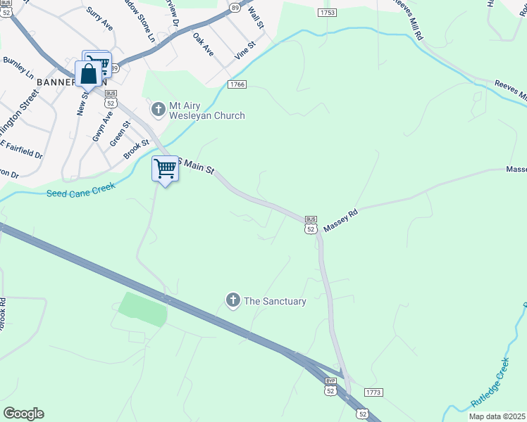 map of restaurants, bars, coffee shops, grocery stores, and more near 116 Hartway Lane in Mount Airy