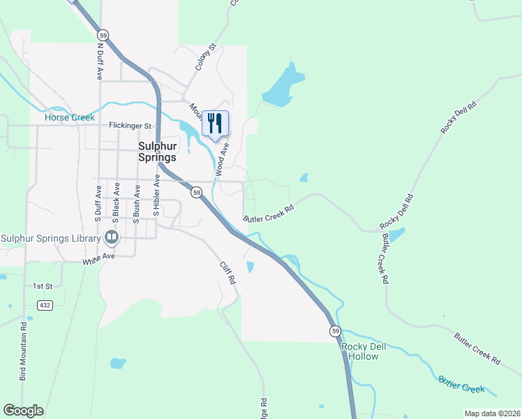 map of restaurants, bars, coffee shops, grocery stores, and more near in Sulphur Springs