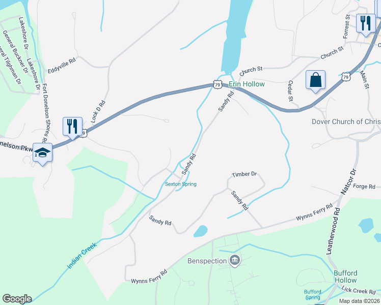 map of restaurants, bars, coffee shops, grocery stores, and more near 255 Sandy Road in Dover