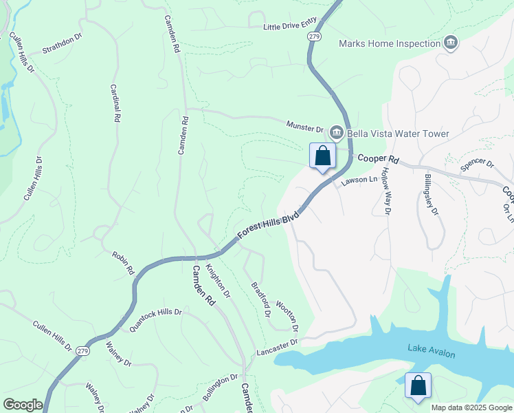 map of restaurants, bars, coffee shops, grocery stores, and more near 5 Wyndham Lane in Bella Vista