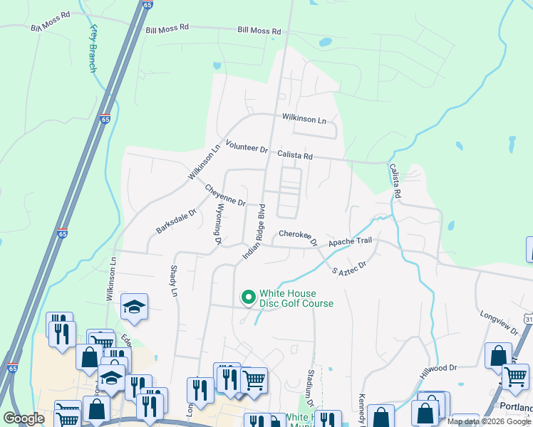map of restaurants, bars, coffee shops, grocery stores, and more near 6022 Indian Ridge Boulevard in White House