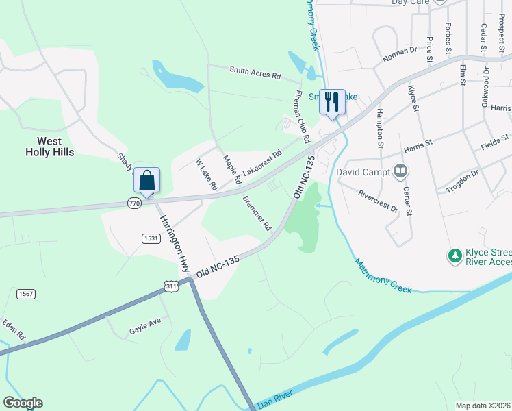 map of restaurants, bars, coffee shops, grocery stores, and more near 129 Brammer Road in Eden