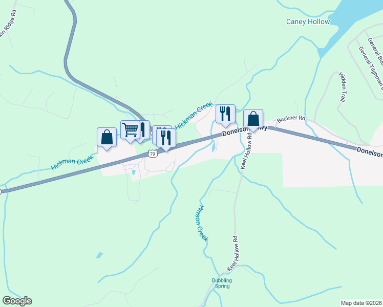 map of restaurants, bars, coffee shops, grocery stores, and more near 1400 Donelson Parkway in Dover