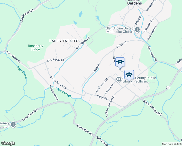 map of restaurants, bars, coffee shops, grocery stores, and more near 4162 Ridge Road in Kingsport