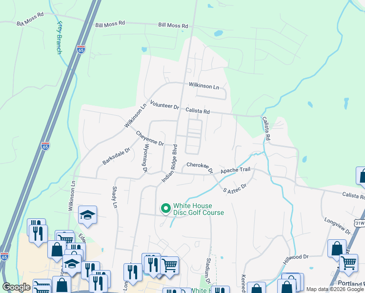 map of restaurants, bars, coffee shops, grocery stores, and more near 502 Indian Ridge Circle in White House