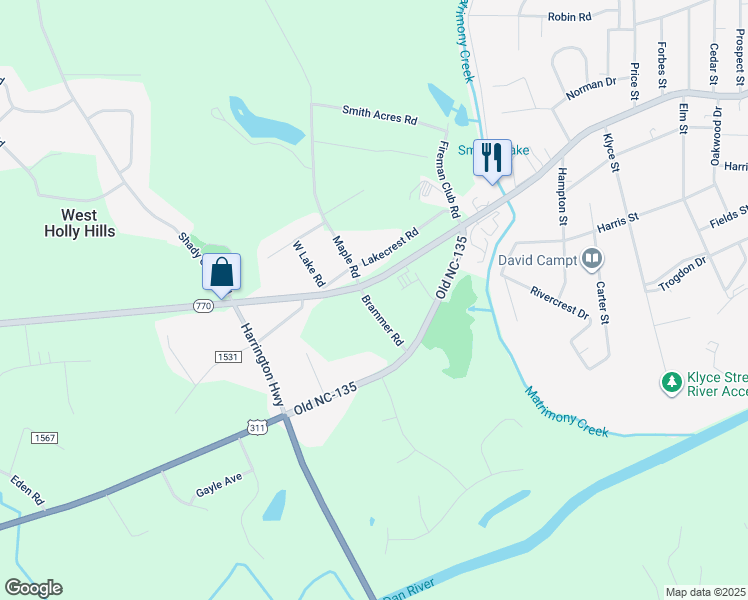map of restaurants, bars, coffee shops, grocery stores, and more near 117 Brammer Road in Eden