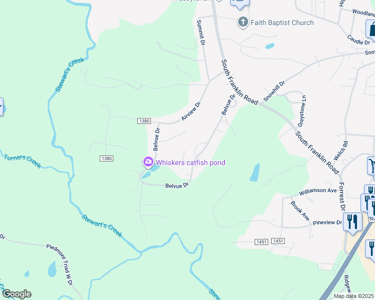 map of restaurants, bars, coffee shops, grocery stores, and more near 126 Rogers Lane in Mount Airy