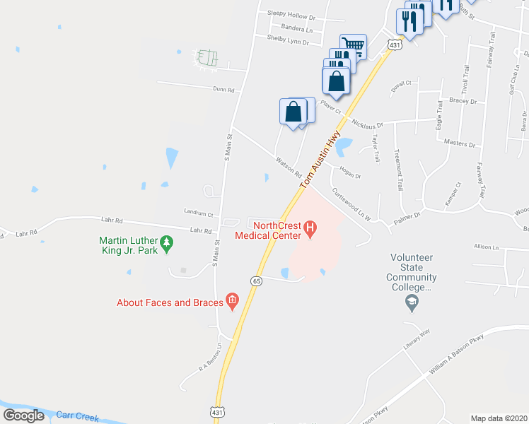 map of restaurants, bars, coffee shops, grocery stores, and more near 3332 Tom Austin Highway in Springfield