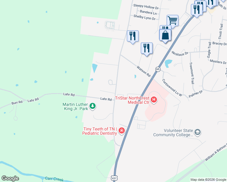 map of restaurants, bars, coffee shops, grocery stores, and more near 2607 Landrum Court in Springfield