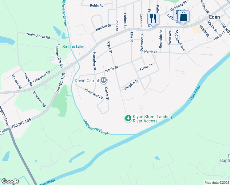 map of restaurants, bars, coffee shops, grocery stores, and more near 1003 Klyce Street in Eden