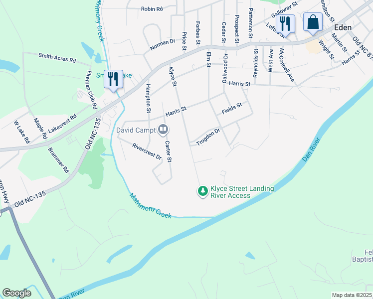 map of restaurants, bars, coffee shops, grocery stores, and more near 1003 Klyce Street in Eden
